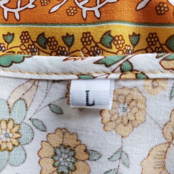 Cottage Core Peasant Boho Tunic Top Blouse Womens L Elephant Flowers Autumn Fall - Picture 7 of 16